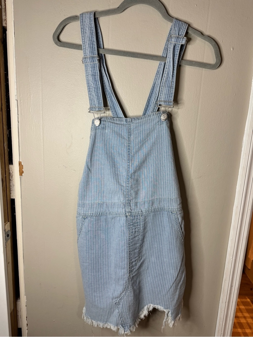 Free People Denim Overall Skirt Women's Light Blue With Pinstripe Size 6